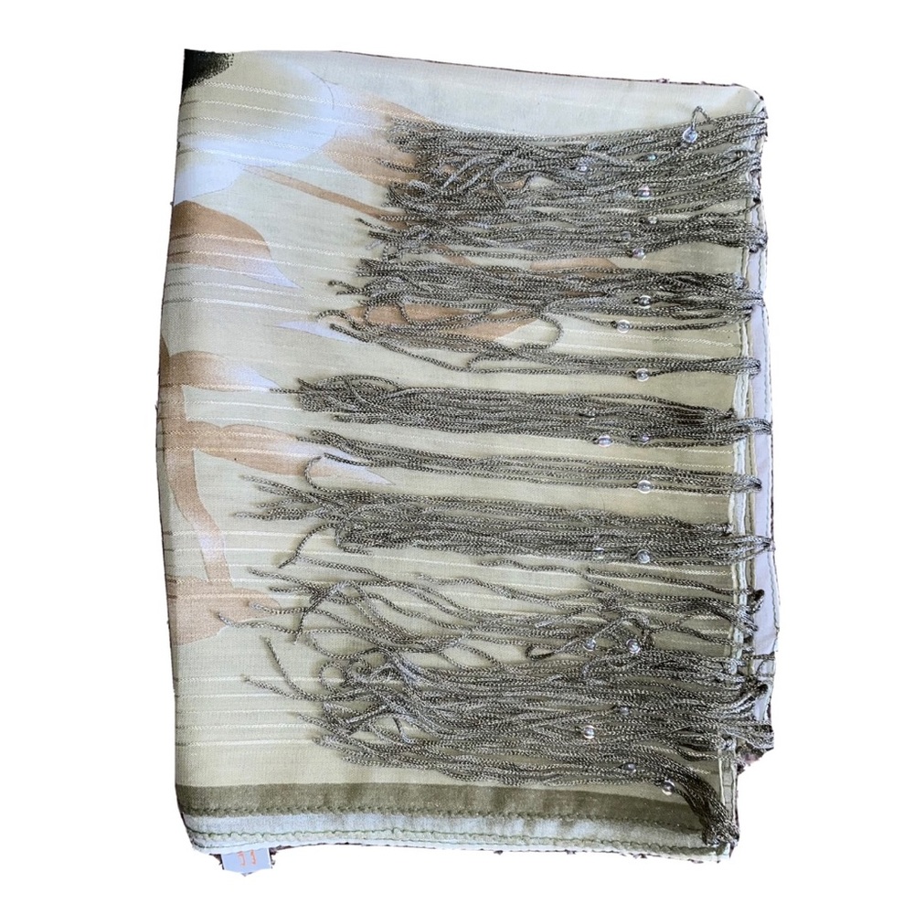 Green Earth Tones Hijab Scarf Wrap Fringe Chiffon